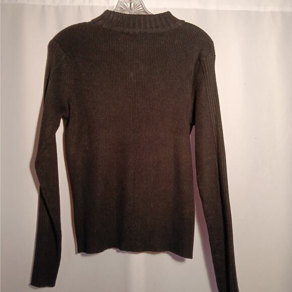 EUC Fiorlini International Sz L Black Mock Turtleneck Sweater Ribbed Keyhole - Picture 4 of 5
